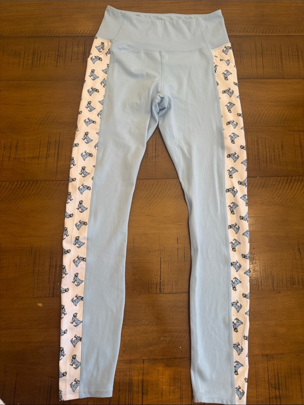 Light Blue Girls' Leggings with Printed Side Panels - Comfort Fit